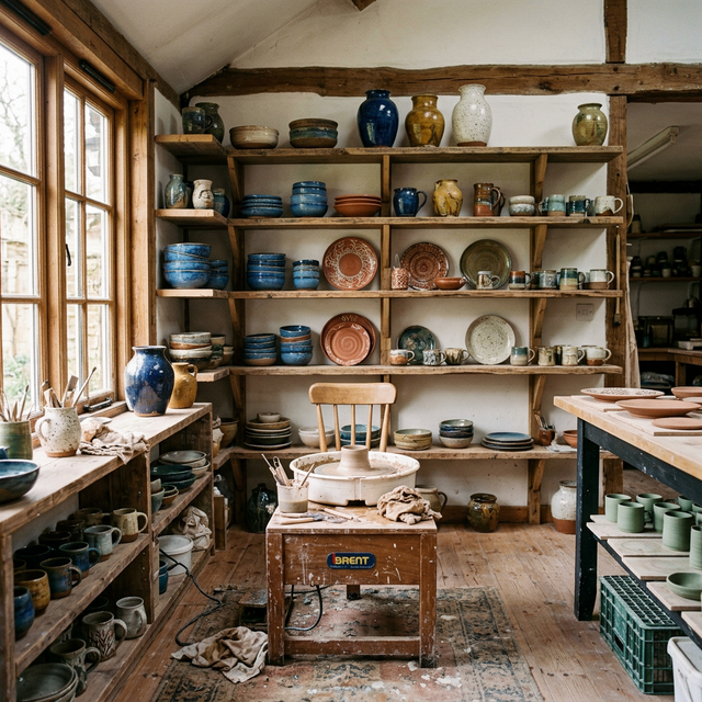 Inside the Tanzy's Blue Pottery pottery studio